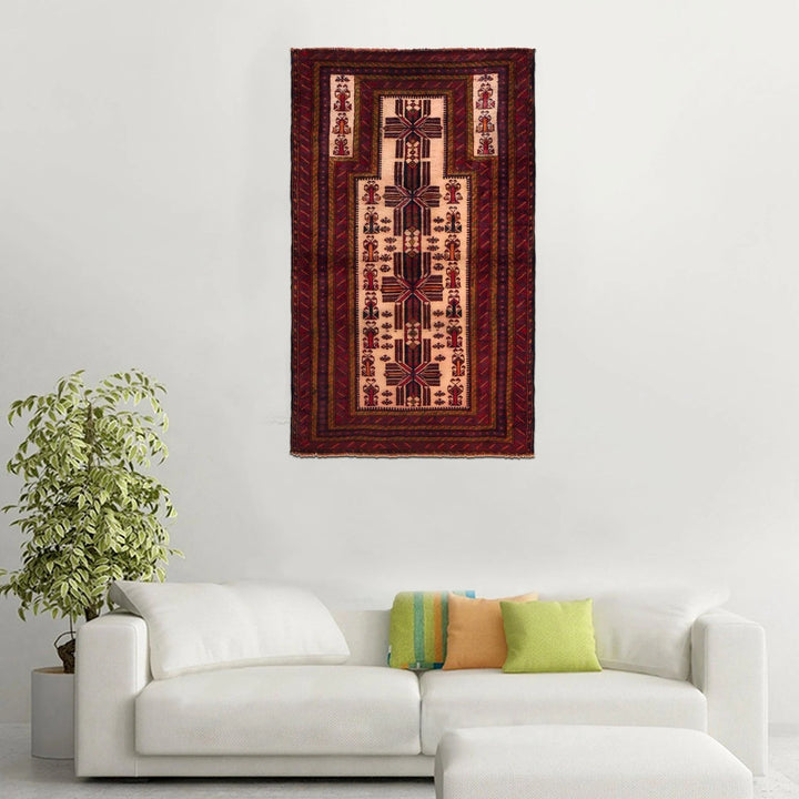 Beige Afghan Prayer Rug 2' 11" x 4' 10" Hand-Knotted | No. AL91966