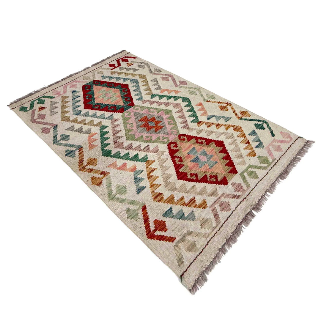 Afghan Vegetable Kilim Rug 2' 7" x 4' 3" Flat-Weave | No. AL919750