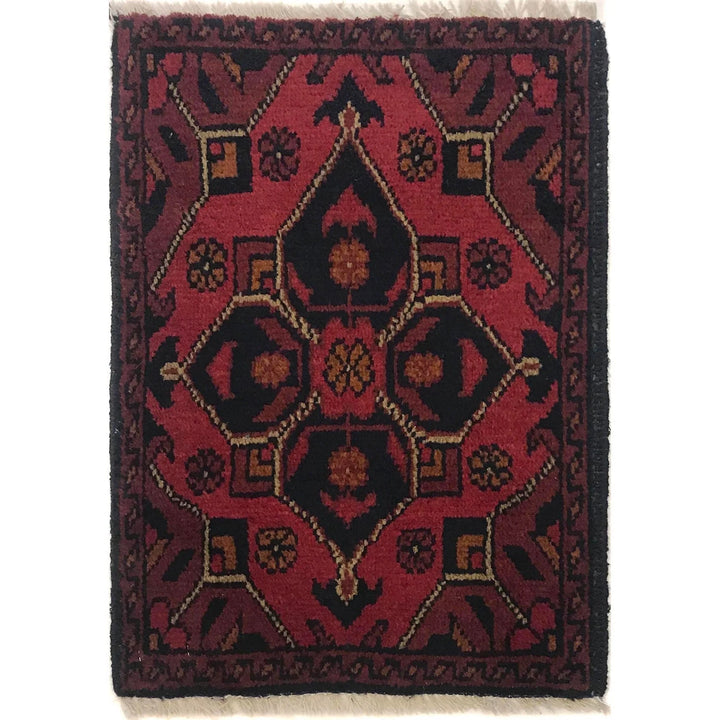 Red Afghan Oriental Doormat 1' 4" x 1' 10" Hand-Knotted | No. AL91992