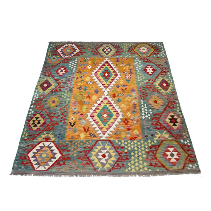 Afghan Vegetable Kilim Rug 6' 2" x 7' 11" Flat-Weave | No. AL920043