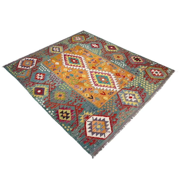 Afghan Vegetable Kilim Rug 6' 2" x 7' 11" Flat-Weave | No. AL920043