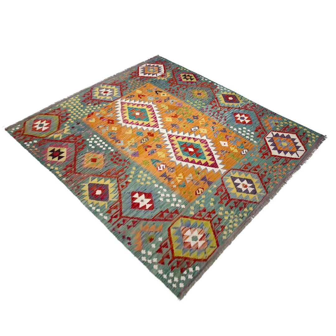 Afghan Vegetable Kilim Rug 6' 2" x 7' 11" Flat-Weave | No. AL920043
