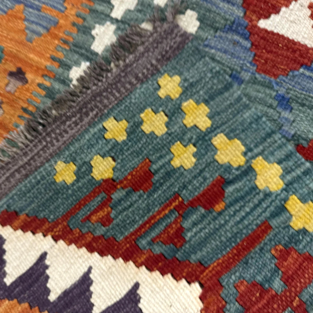 Afghan Vegetable Kilim Rug 6' 2" x 7' 11" Flat-Weave | No. AL920043