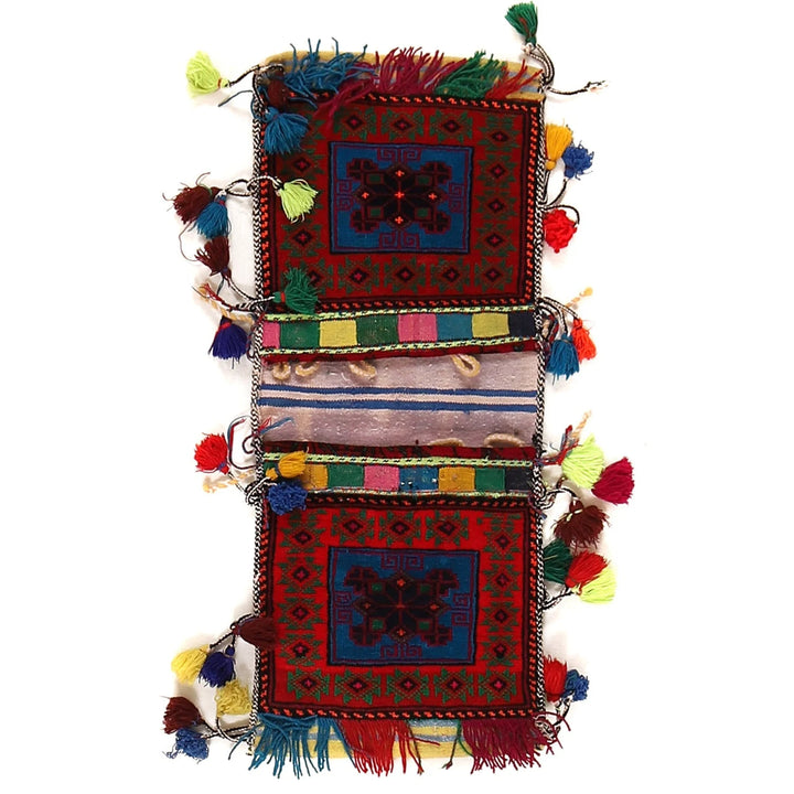 Afghan Tribal Saddle Bag Rug 0' 11" x 2' 5" Hand-Knotted | No. AL92053
