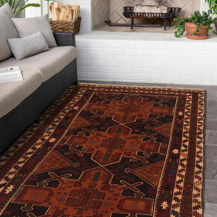Red Afghan Baluchi Rug 3' 5" x 6' 7" Hand-Knotted | No. AL92208
