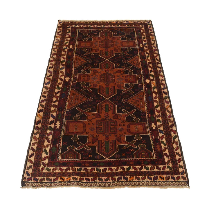 Red Afghan Baluchi Rug 3' 5" x 6' 7" Hand-Knotted | No. AL92208