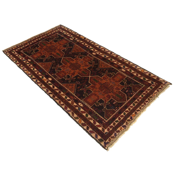 Red Afghan Baluchi Rug 3' 5" x 6' 7" Hand-Knotted | No. AL92208