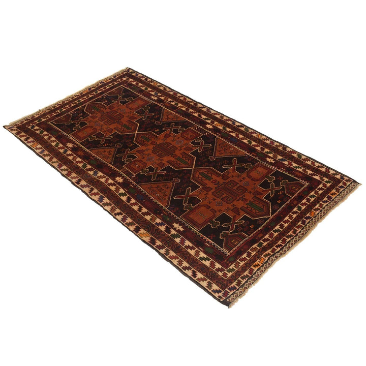 Red Afghan Baluchi Rug 3' 5" x 6' 7" Hand-Knotted | No. AL92208