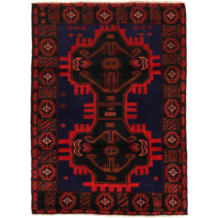 Blue Afghan Baluchi Rug 4' 5" x 6' 1" Hand-Knotted | No. AL92393
