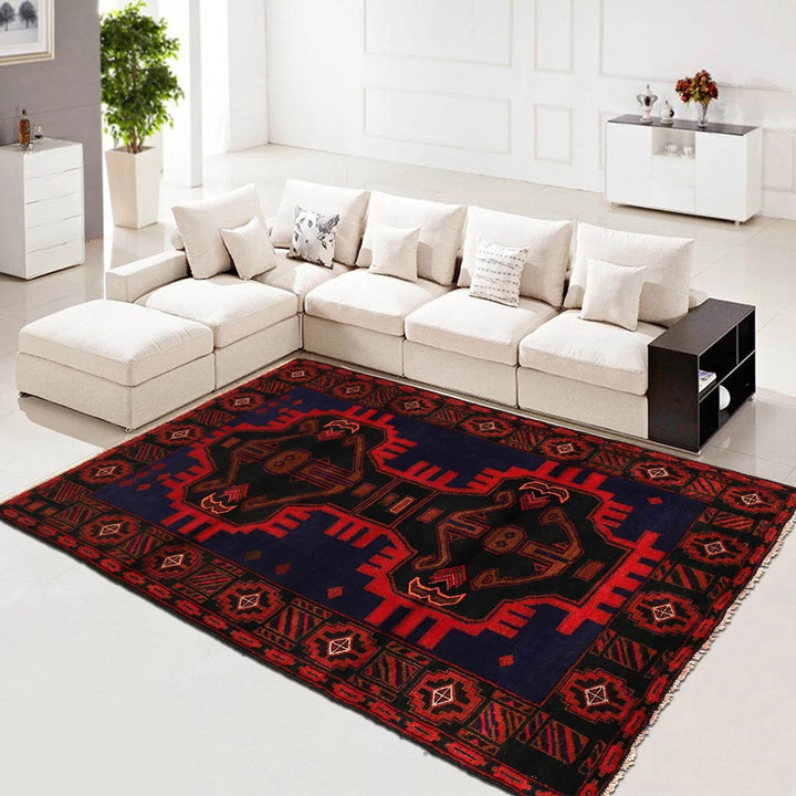 Blue Afghan Baluchi Rug 4' 5" x 6' 1" Hand-Knotted | No. AL92393