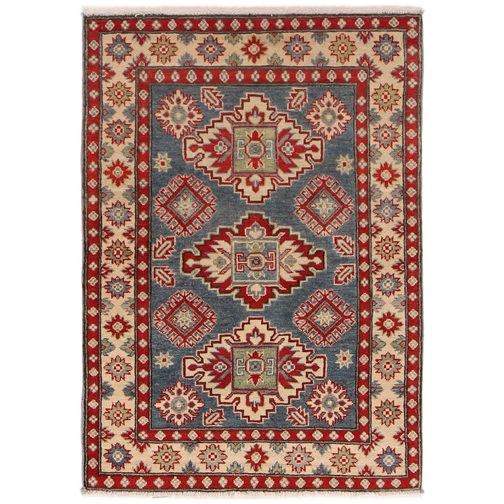 Blue Afghan Kazak Rug 3' 4" x 4' 9" Hand-Knotted | No. AL92467
