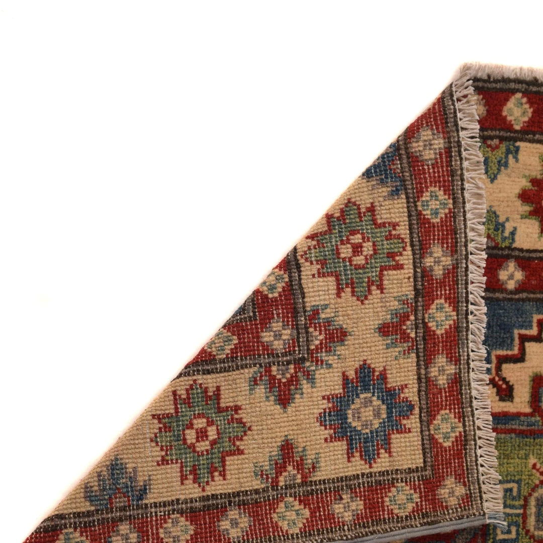 Blue Afghan Kazak Rug 3' 4" x 4' 9" Hand-Knotted | No. AL92467