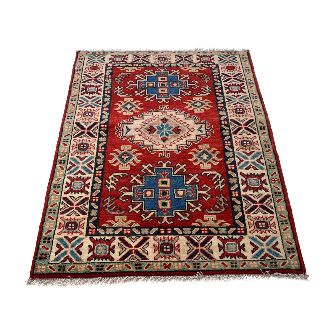 Red Afghan Kazak Rug 2' 9" x 4' 0" Hand-Knotted | No. AL92500