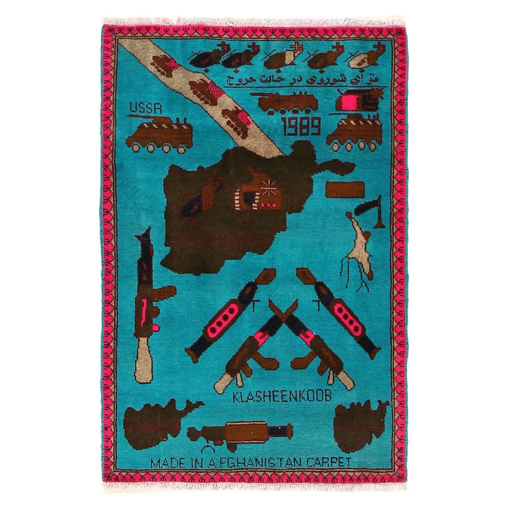 Blue Afghan War Carpet Rug 2' 8" x 4' 2" Hand-Knotted | No. AL92564