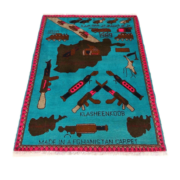 Blue Afghan War Carpet Rug 2' 8" x 4' 2" Hand-Knotted | No. AL92564