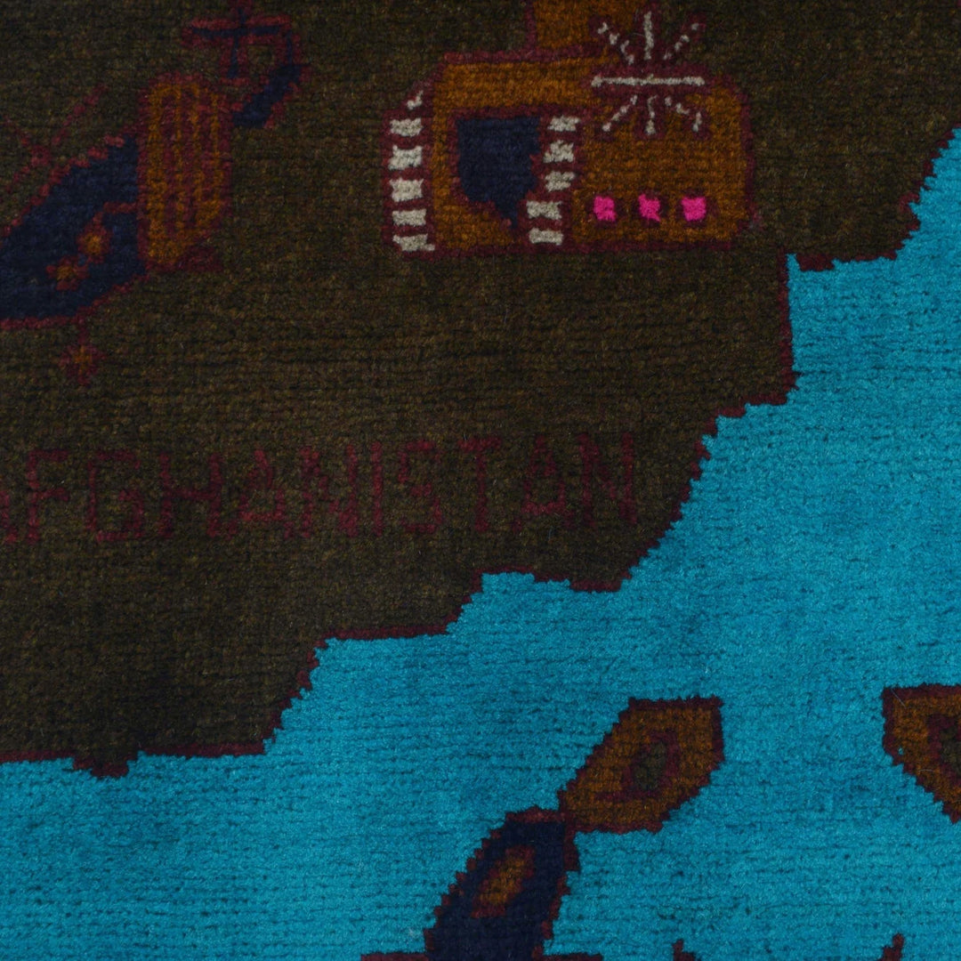 Blue Afghan War Carpet Rug 2' 8" x 4' 2" Hand-Knotted | No. AL92564