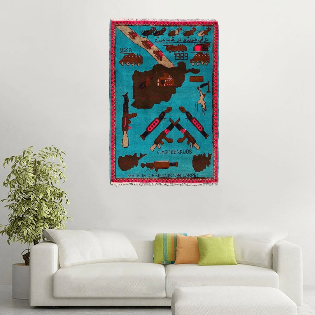 Blue Afghan War Carpet Rug 2' 8" x 4' 2" Hand-Knotted | No. AL92564