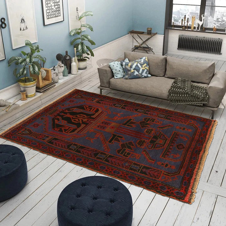 Dark Blue Afghan Baluchi Rug 3' 2" x 4' 6" Hand-Knotted | No. AL92589