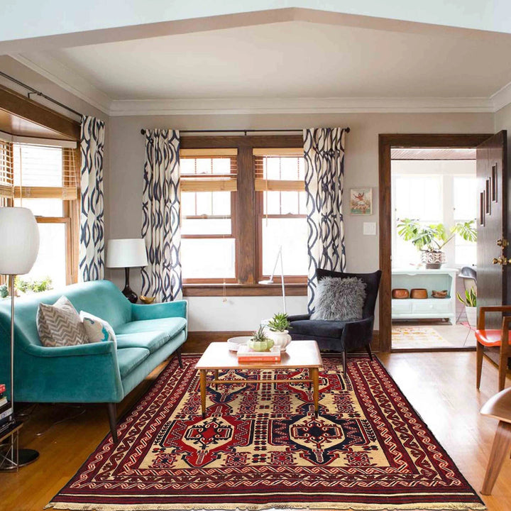 Afghan Saghari Kilim Rug 6' 7" x 9' 2" Flat-Weave | No. AL92618