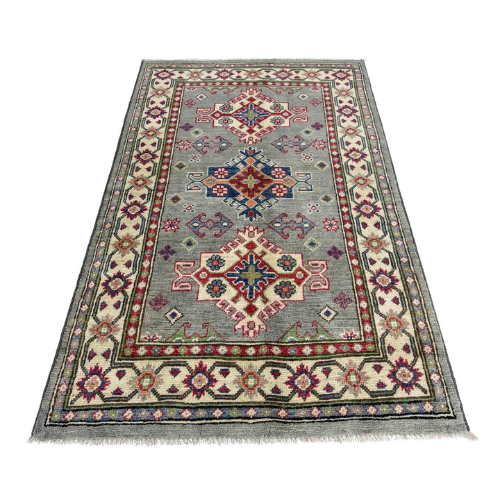 Gray Afghan Kazak Rug 2' 8" x 4' 5" Hand-Knotted | No. AL92644