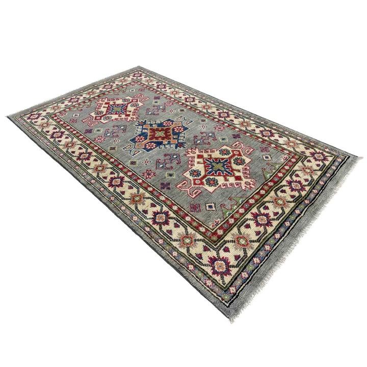Gray Afghan Kazak Rug 2' 8" x 4' 5" Hand-Knotted | No. AL92644