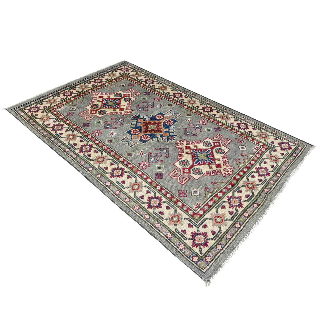 Gray Afghan Kazak Rug 2' 8" x 4' 5" Hand-Knotted | No. AL92644