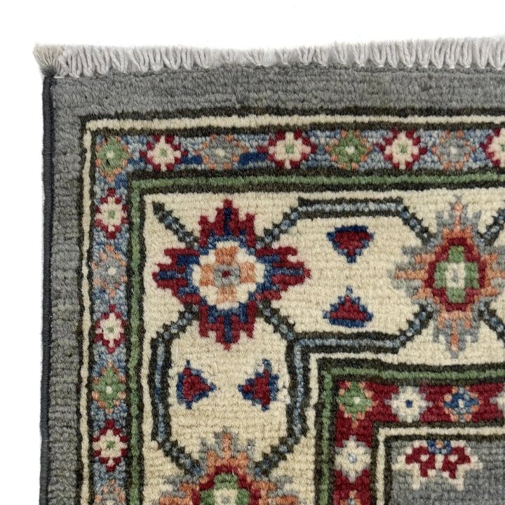 Gray Afghan Kazak Rug 2' 8" x 4' 5" Hand-Knotted | No. AL92644