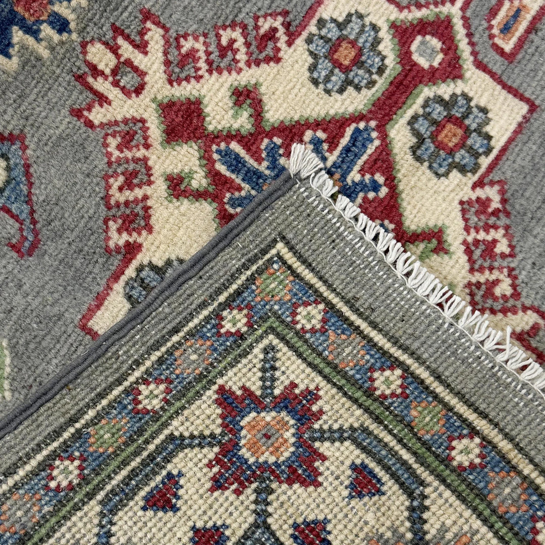 Gray Afghan Kazak Rug 2' 8" x 4' 5" Hand-Knotted | No. AL92644