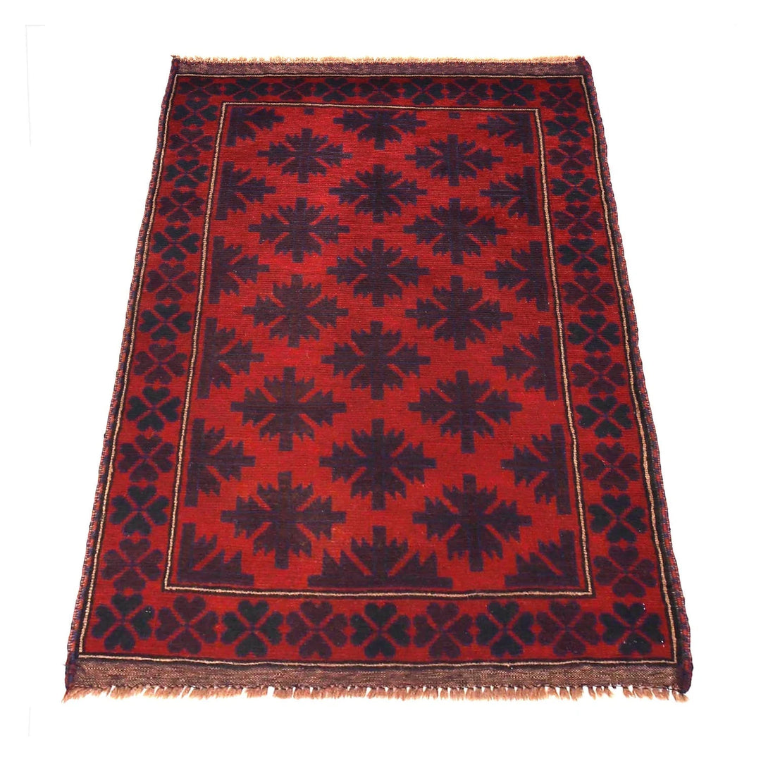 Red Afghan Baluchi Rug 2' 9" x 4' 8" Hand-Knotted | No. AL92684