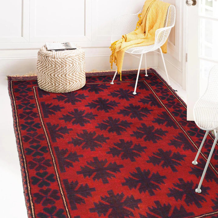 Red Afghan Baluchi Rug 2' 9" x 4' 8" Hand-Knotted | No. AL92684