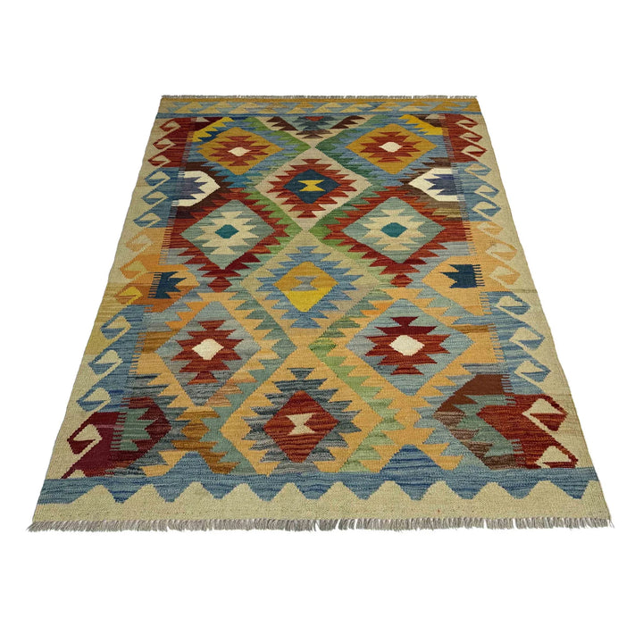 Afghan Vegetable Kilim Rug 4' 2" x 5' 10" Flat-Weave | No. AL926961