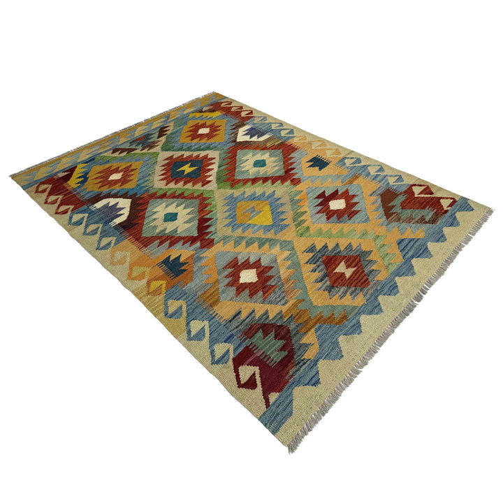 Afghan Vegetable Kilim Rug 4' 2" x 5' 10" Flat-Weave | No. AL926961