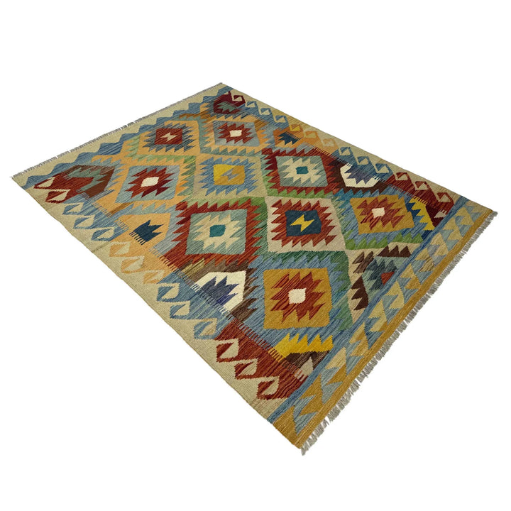 Afghan Vegetable Kilim Rug 4' 2" x 5' 10" Flat-Weave | No. AL926961