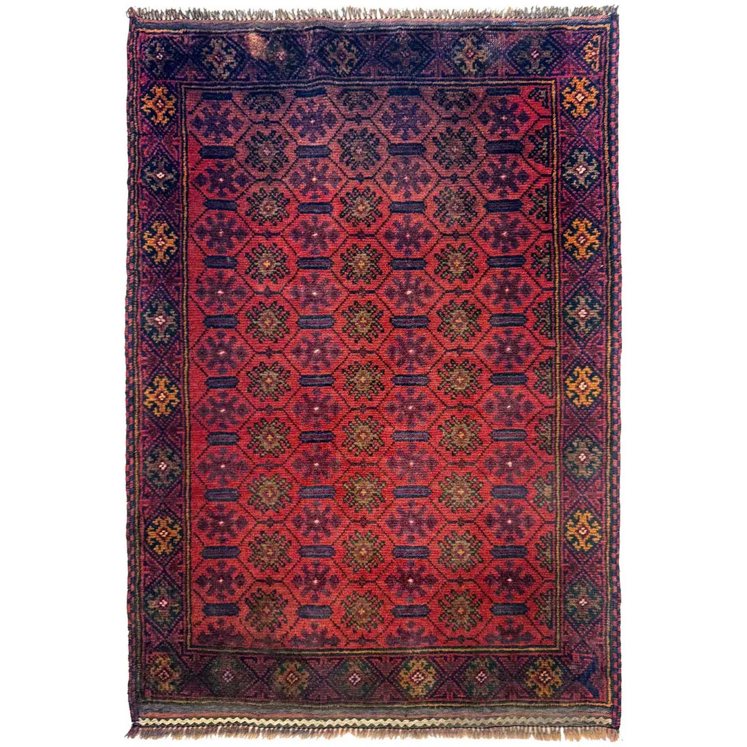 Red Afghan Baluchi Rug 2' 11" x 4' 2" Hand-Knotted | No. AL92749