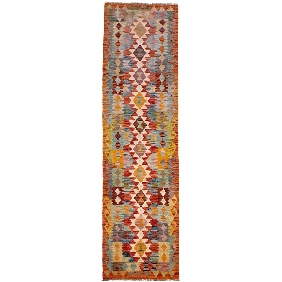 Afghan Vegetable Kilim Rug 2' 9" x 9' 5" Flat-Weave | No. AL92824