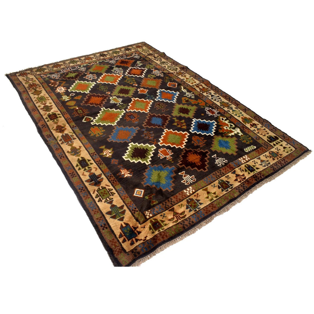 Black Afghan Oriental Rug 5'6" x 7'5" Hand-Knotted | No. AL92827