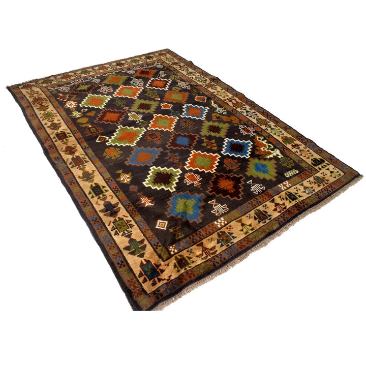 Black Afghan Oriental Rug 5'6" x 7'5" Hand-Knotted | No. AL92827