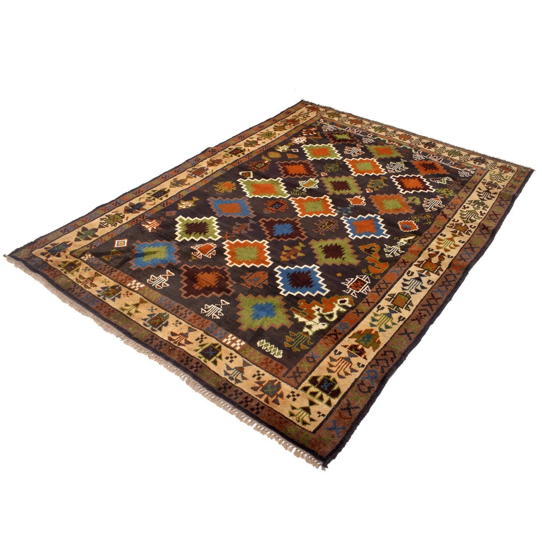 Black Afghan Oriental Rug 5'6" x 7'5" Hand-Knotted | No. AL92827