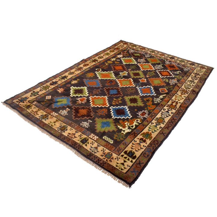Black Afghan Oriental Rug 5'6" x 7'5" Hand-Knotted | No. AL92827