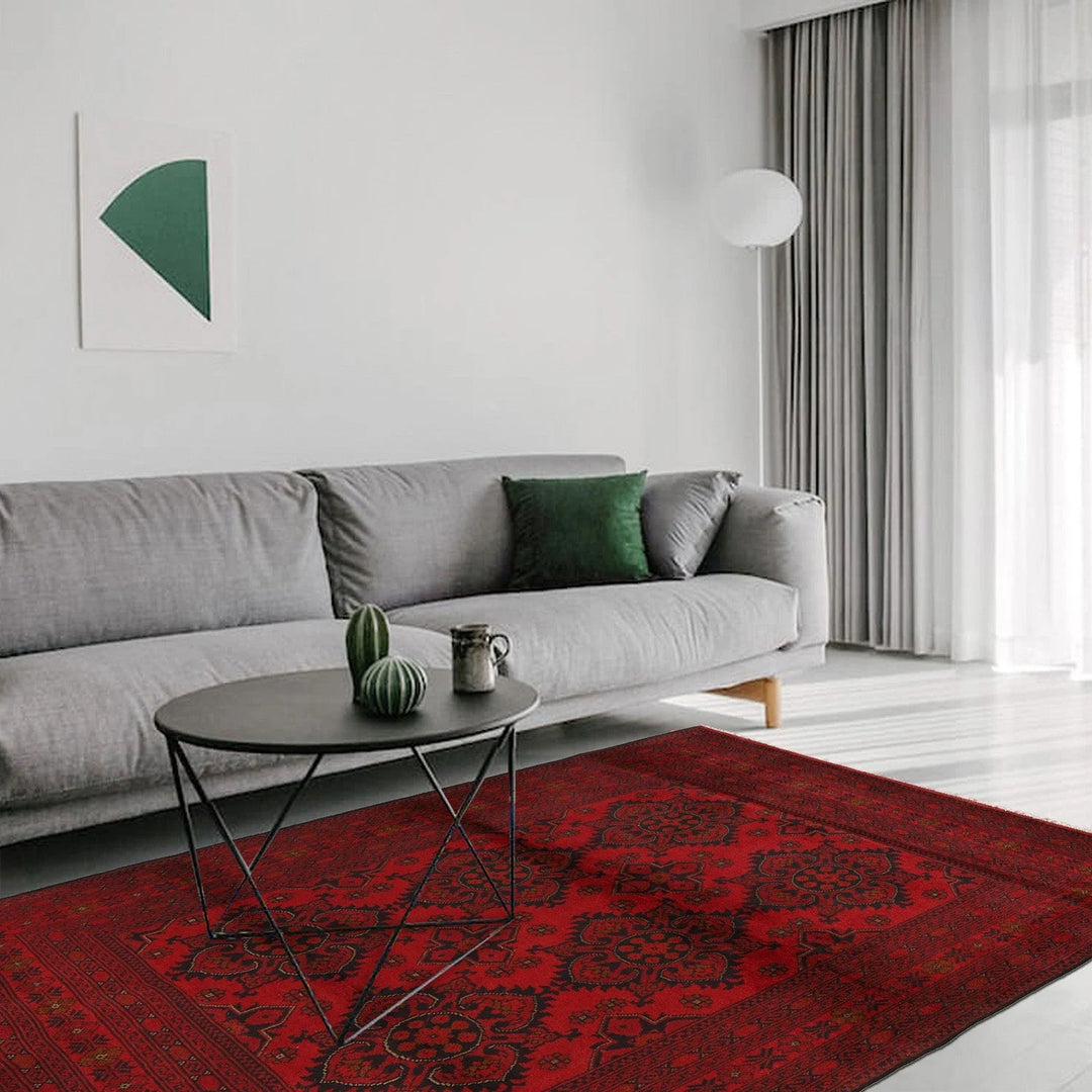 Red Afghan Khal Mohammadi Rug 4'11" x 6'4" Hand-Knotted | No. AL92847