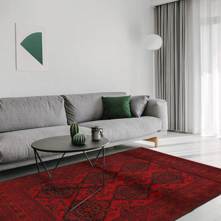 Red Afghan Khal Mohammadi Rug 4'11" x 6'4" Hand-Knotted | No. AL92847
