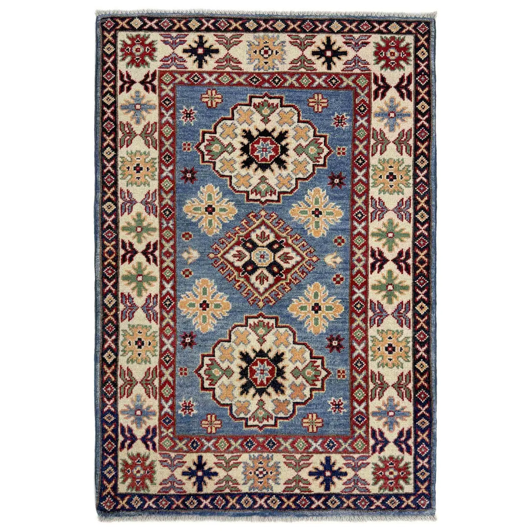 Blue Afghan Kazak Rug 2' 7" x 4' 3" Hand-Knotted | No. AL92883