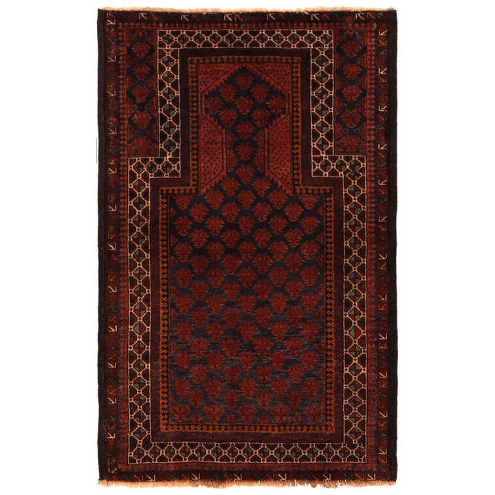 Red Afghan Prayer Rug 2' 8" x 3' 11" Hand-Knotted | No. AL92909