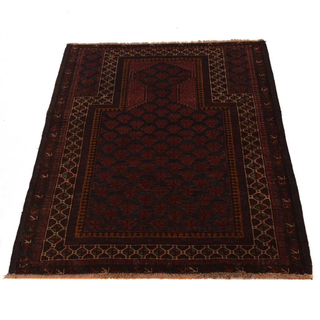 Red Afghan Prayer Rug 2' 8" x 3' 11" Hand-Knotted | No. AL92909