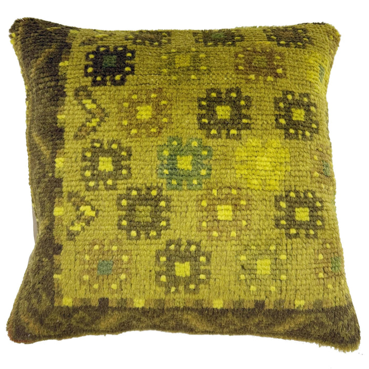 Yellow Afghan Overdyed Carpet Cushion 1' 5" x 1' 6" Hand-Knotted | No. AL929354
