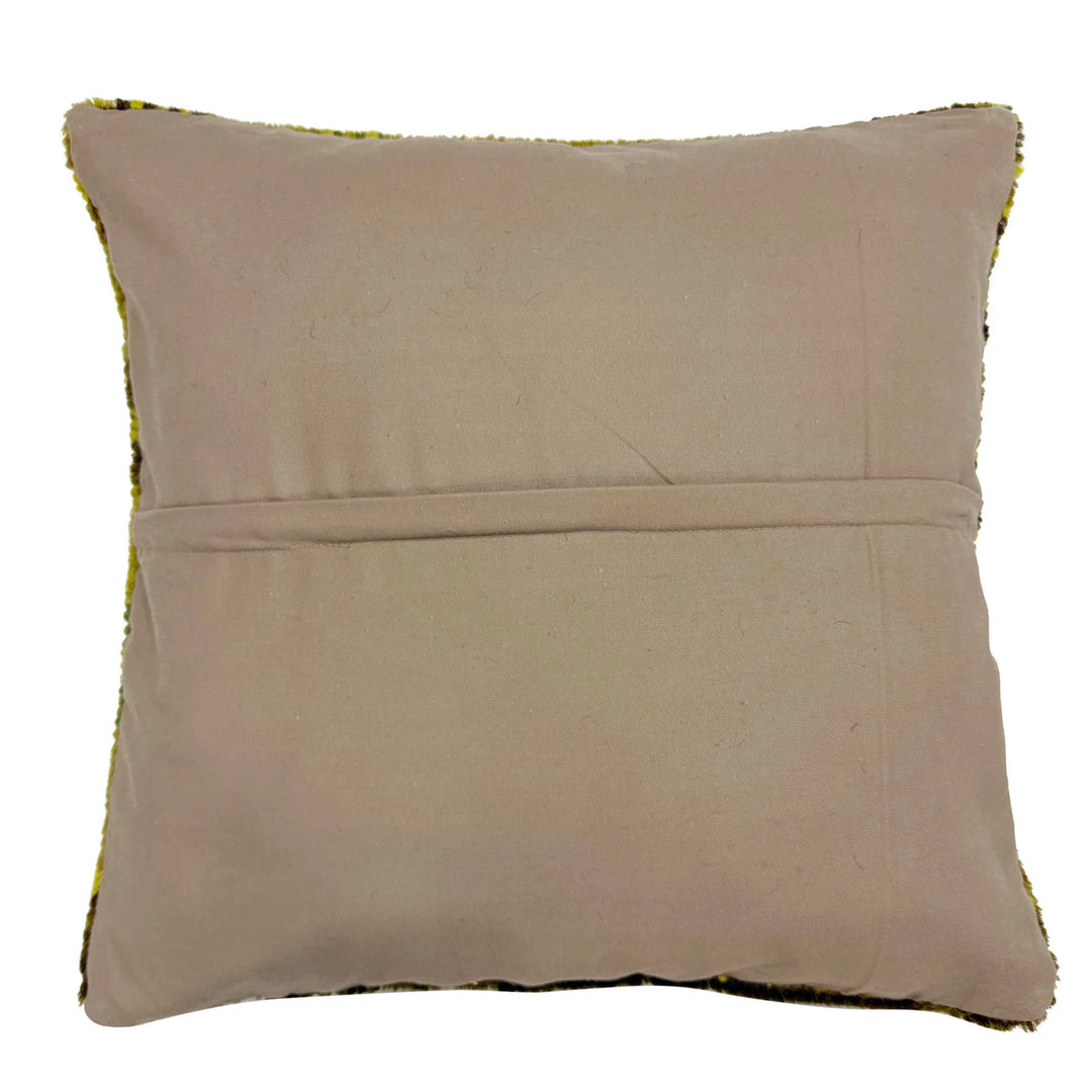 Yellow Afghan Overdyed Carpet Cushion 1' 5" x 1' 6" Hand-Knotted | No. AL929354