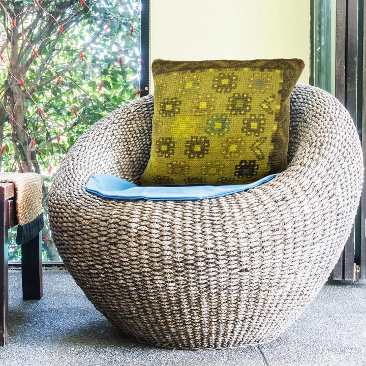 Yellow Afghan Overdyed Carpet Cushion 1' 5" x 1' 6" Hand-Knotted | No. AL929354