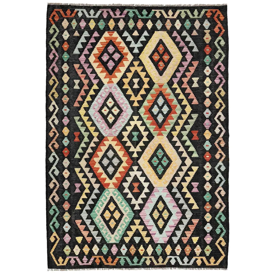 Afghan Vegetable Kilim Rug 4' 3" x 6' 7" Flat-Weave | No. AL929454