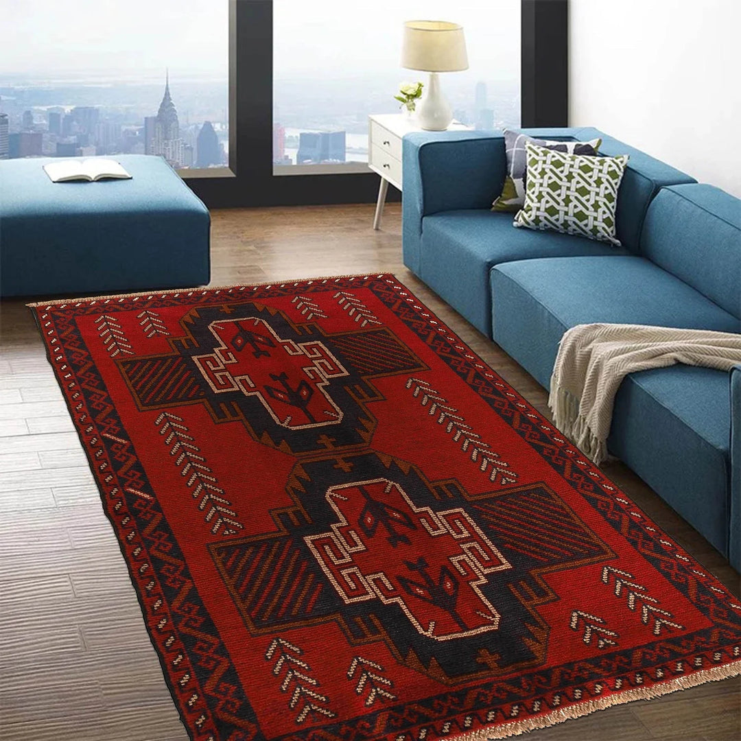 Afghan Baluchi Rug 3'9" x 6'6" Hand-Knotted | No. AL93000