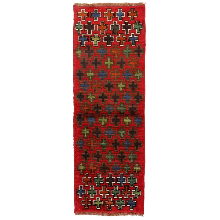 Red Afghan Baluchi Rug 2' 2" x 6' 2" Hand-Knotted | No. AL93009